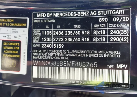 2021 Mercedes-Benz Glc 300 4Matic Suv z USA, uszkodzony, nr VIN W1N0G8EB8MF883765